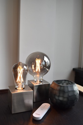 Tischlampe E27 Nickel mit Textilkabel